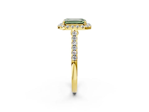 Yellow gold Fancy Green Emerald Cut Halo Pave Diamond Engagement Ring with Four-Prong Setting_2