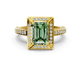 Yellow gold Fancy Green Emerald  Cut Halo Pave Split Shank Prong Setting Ring_32