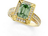 Yellow gold Fancy Green Emerald  Cut Halo Pave Split Shank Prong Setting Ring_33