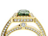 Yellow gold Fancy Green Emerald  Cut Halo Pave Split Shank Prong Setting Ring_36