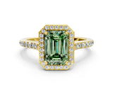 Yellow gold Fancy Green Emerald Cut Halo Round Diamond Pavé Band with Four-Prong Setting_3