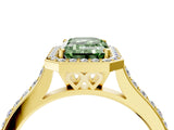 Yellow gold Fancy Green Emerald Cut Halo Round Diamond Pavé Band with Four-Prong Setting_7