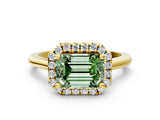 Yellow gold Fancy Green Emerald Cut Halo Round Diamond Solitaire Engagement Ring with Pave Band and Four-Prong Setting_12