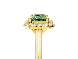 Yellow gold Fancy Green Emerald Cut Halo Round Diamond Solitaire Engagement Ring with Pave Band and Four-Prong Setting_17