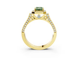 Yellow gold Fancy Green Emerald Cut Halo Round Diamond Twist Band with Four-Prong Setting_3