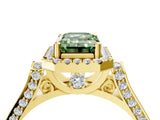Yellow gold Fancy Green Emerald Cut Halo Round Diamond Twist Band with Four-Prong Setting_4
