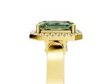 Yellow gold Fancy Green Emerald Cut Halo Round Diamond Twist Band with Four-Prong Setting_5