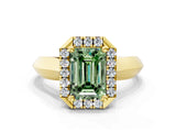 Yellow gold Fancy Green Emerald  Cut Halo Solitaire Engagement Ring with Square Band and Four-Prong Setting_114
