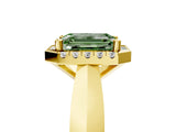 Yellow gold Fancy Green Emerald  Cut Halo Solitaire Engagement Ring with Square Band and Four-Prong Setting_119