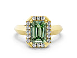 Yellow gold Fancy Green Emerald  Cut Halo Solitaire Engagement Ring with Square Band and Four-Prong Setting_66