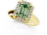 Yellow gold Fancy Green Emerald  Cut Halo Solitaire Engagement Ring with Square Band and Four-Prong Setting_67