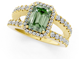 Yellow gold Fancy Green Emerald  Cut Halo Split Shank Diamond Ring with Four-Prong Setting_46