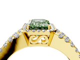 Yellow gold Fancy Green Emerald  Cut Halo Split Shank Diamond Ring with Four-Prong Setting_49