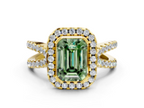 Yellow gold Fancy Green Emerald  Cut Halo Split Shank Pave Set Ring_61
