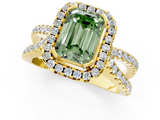 Yellow gold Fancy Green Emerald  Cut Halo Split Shank Pave Set Ring_62