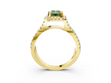 Yellow gold Fancy Green Emerald  Cut Halo Split Shank Pave Set Ring_64
