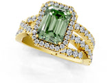 Yellow gold Fancy Green Emerald  Cut Halo Split Shank Prong Setting Ring_13
