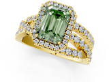 Yellow gold Fancy Green Emerald  Cut Halo Split Shank Prong Setting Ring_60
