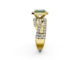 Yellow gold Fancy Green Emerald  Cut Halo Split Shank Prong Setting Ring_61