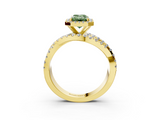 Yellow gold Fancy Green Emerald  Cut Halo Split Shank Prong Setting Ring_62