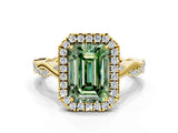 Yellow gold Fancy Green Emerald Cut Halo Twist Band with Four-Prong Setting_12