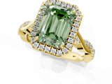 Yellow gold Fancy Green Emerald Cut Halo Twist Band with Four-Prong Setting_13
