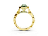 Yellow gold Fancy Green Emerald Cut Halo Twist Band with Four-Prong Setting_15