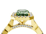 Yellow gold Fancy Green Emerald Cut Halo Twist Band with Four-Prong Setting_16