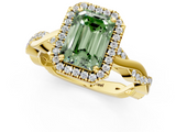 Yellow gold Fancy Green Emerald  Cut Halo Twisted Band Four-Prong Ring_21