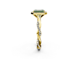 Yellow gold Fancy Green Emerald  Cut Halo Twisted Band Four-Prong Ring_22