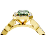 Yellow gold Fancy Green Emerald  Cut Halo Twisted Band Four-Prong Ring_24