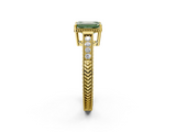 10K Yellow Gold 1.01 Carat Green VS2 Emerald Diamond Engagement Ring with Milgrain Channel Set Band and Prong Setting