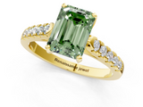 Yellow gold Fancy Green Emerald  Cut Pavé Band Solitaire Ring with Four-Prong Setting_26