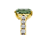 Yellow gold Fancy Green Emerald  Cut Pavé Band Solitaire Ring with Four-Prong Setting_30