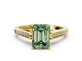 Yellow gold Fancy Green Emerald Cut Solitaire Cathedral Diamond Engagement Ring with Channel-Set Band and Four-Prong Setting_3