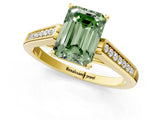 Yellow gold Fancy Green Emerald Cut Solitaire Cathedral Diamond Engagement Ring with Channel-Set Band and Four-Prong Setting_4