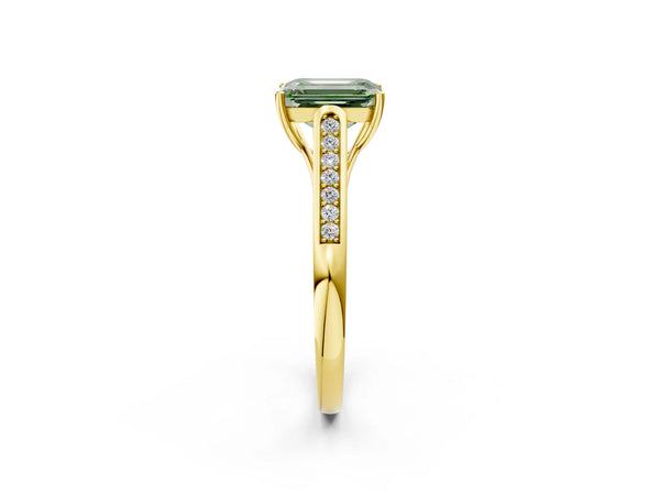 Yellow Gold Emerald Cut Cathedral Solitaire Engagement Ring Setting for Fancy Green Center