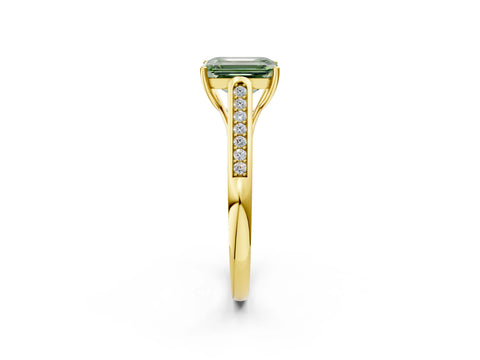 Yellow gold Fancy Green Emerald Cut Solitaire Cathedral Diamond Engagement Ring with Channel-Set Band and Four-Prong Setting_5