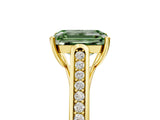 Yellow gold Fancy Green Emerald Cut Solitaire Cathedral Diamond Engagement Ring with Channel-Set Band and Four-Prong Setting_8
