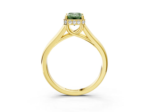 Yellow gold Fancy Green Emerald Cut Solitaire Diamond Engagement Ring with Four-Prong Setting and Tapered Band_3
