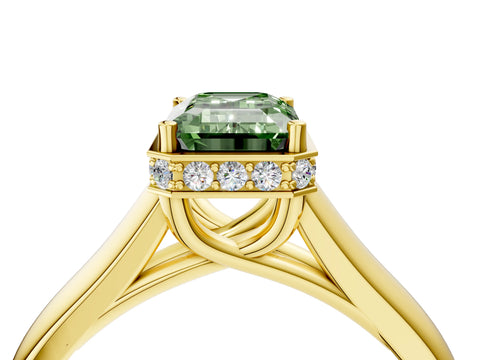 Yellow gold Fancy Green Emerald Cut Solitaire Diamond Engagement Ring with Four-Prong Setting and Tapered Band_4