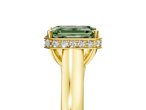 Yellow gold Fancy Green Emerald Cut Solitaire Diamond Engagement Ring with Four-Prong Setting and Tapered Band_5