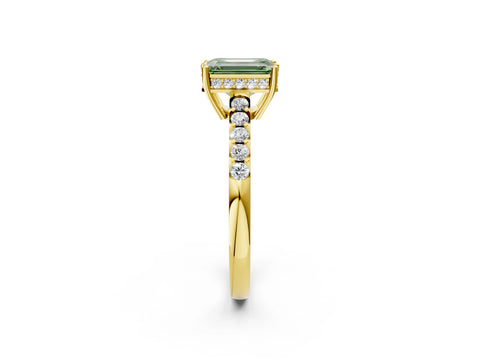 Yellow gold Fancy Green Emerald Cut Solitaire Diamond Engagement Ring with Pavé Band and Six-Prong Setting_14