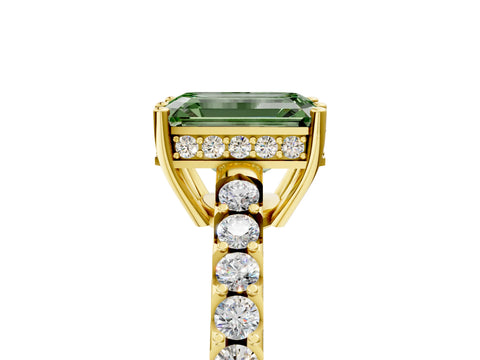 Yellow gold Fancy Green Emerald Cut Solitaire Diamond Engagement Ring with Pavé Band and Six-Prong Setting_17