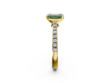 Yellow gold Fancy Green Emerald  Cut Solitaire Diamond Engagement Ring with Pave Band and Four-Prong Setting_166