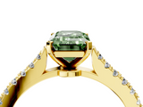 Yellow gold Fancy Green Emerald  Cut Solitaire Diamond Engagement Ring with Pave Band and Four-Prong Setting_168