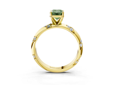 Yellow gold Fancy Green Emerald Cut Solitaire Diamond Engagement Ring with Twisted Pave Band and Four-Prong Setting_6