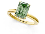 Yellow gold Fancy Green Emerald Cut Solitaire Diamond Ring with Prong Setting and Plain Band_1