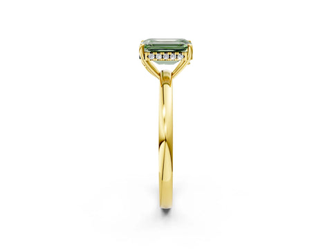 Yellow gold Fancy Green Emerald Cut Solitaire Diamond Ring with Prong Setting and Plain Band_2