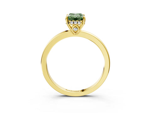 Yellow gold Fancy Green Emerald Cut Solitaire Diamond Ring with Prong Setting and Plain Band_3